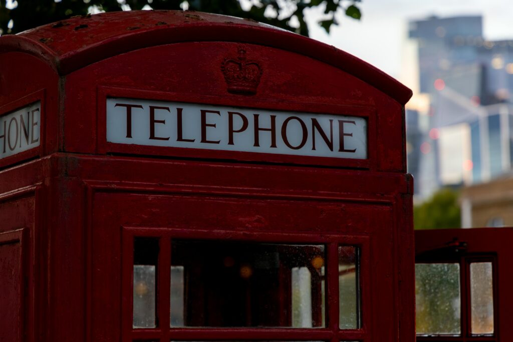 London red telephone booth on elegant street